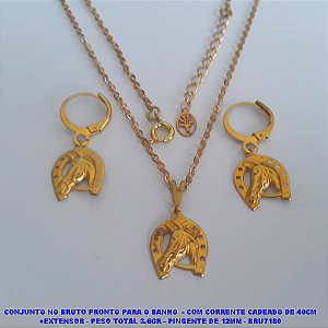 CONJUNTO NO BRUTO PRONTO PARA O BANHO  - COM CORRENTE CADEADO DE 40CM +EXTENSOR - PESO TOTAL 3.6GR - PINGENTE DE 12MM - BRU7180