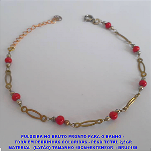 PULSEIRA NO BRUTO PRONTO PARA O BANHO(CX74) -  TODA EM PEDRINHAS COLORIDAS - PESO TOTAL 2,5GR MATERIAL  (LATÃO) TAMANHO 18CM+EXTENSOR  - BRU7189