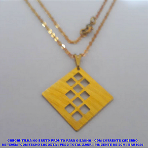 GARGANTILHA NO BRUTO PRONTO PARA O BANHO(CAROL) - COM CORRENTE CADEADO DE "50CM" COM FECHO LAGOSTA - PESO TOTAL 3.0GR - PINGENTE DE 2CM - BRU1659