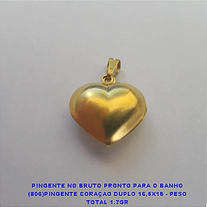 PINGENTE NO BRUTO PRONTO PARA O BANHO (806)PINGENTE CORAÇAO DUPLO 16,5X15 - PESO TOTAL 1.7GR