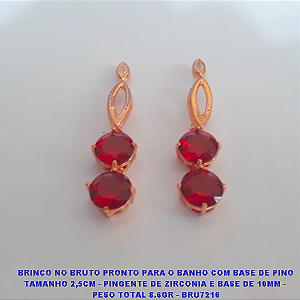BRINCO NO BRUTO PRONTO PARA O BANHO COM BASE DE PINO TAMANHO 2,5CM - PINGENTE DE ZIRCONIA E BASE DE 10MM -  PESO TOTAL 8.6GR - BRU7216