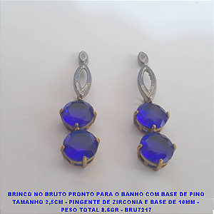 BRINCO NO BRUTO PRONTO PARA O BANHO COM BASE DE PINO TAMANHO 2,5CM - PINGENTE DE ZIRCONIA E BASE DE 10MM -  PESO TOTAL 8.6GR - BRU7217