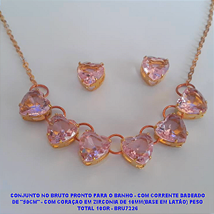 CONJUNTO NO BRUTO PRONTO PARA O BANHO - COM CORRENTE DADEADO DE "50CM" - COM CORAÇAO EM ZIRCONIA DE 10MM(BASE EM LATÃO) PESO TOTAL 10GR - BRU7226