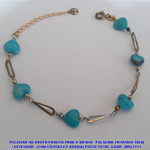 PULSEIRA NO BRUTO PRONTO PARA O BANHO(CX73) - PULSEIRA TAMANHO 18CM +EXTENSOR - (COM CONTAS EM RESINA) PESTO TOTAL 3.6GR - BRU7111
