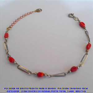 PULSEIRA NO BRUTO PRONTO PARA O BANHO(CX74) - PULSEIRA TAMANHO 18CM +EXTENSOR - (COM CONTAS EM RESINA) PESTO TOTAL 2.4GR - BRU7142