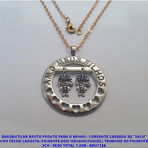 GARGANTILHA NO BRUTO PRONTO PARA O BANHO - COM CORRENTE CADEADO DE "50CM" COM FECHO LAGOSTA- PINGENTE COM DOIS MENINOS(NIQUEL) TAMANHO DO PINGENTE 3CM - PESO TOTAL 7.5GR - BRU7268