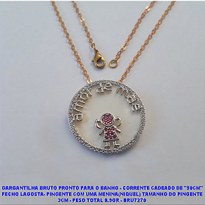 GARGANTILHA BRUTO PRONTO PARA O BANHO - CORRENTE CADEADO DE "50CM" FECHO LAGOSTA- PINGENTE COM UMA MENINA(NIQUEL) TAMANHO DO PINGENTE 3CM - PESO TOTAL 8.9GR - BRU7270