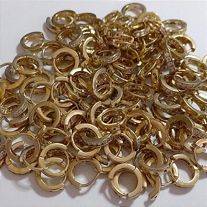 BRINCO NO BRUTO PRONTO PARA O BANHO - ARGOLINHA DE PRASSÃO (TRANQUETA) COM UMA FILEIRA DE MICRO ZIRCONIA - PESO 1.1GR -  TAMANHO 10MM(1CM) BRU7352