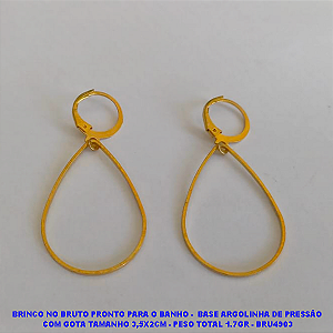 BRINCO NO BRUTO PRONTO PARA O BANHO -  BASE ARGOLINHA DE PRESSÃO  COM GOTA TAMANHO 3,5X2CM - PESO TOTAL 1.7GR - BRU4903