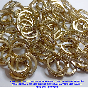 BRINCO NO BRUTO PRONT PARA O BANHO - ARGOLINHA DE PRESSÃO (TRANQUETA) COM UMA FILEIRA DE ZIRCONIA - TAMANHO 14MM -  PESO 2GR - BRU7384