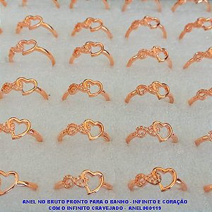 ANEL NO BRUTO PRONTO PARA O BANHO (PESO 1,6GR)- INFINITO E CORAÇÃO COM O INFINITO CRAVEJADO -  ANEL000119