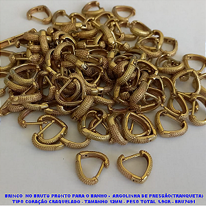 BRINCO NO BRUTO PRONTO PARA O BANHO(CX75) - ARGOLINHA DE PRESSÃO(TRANQUETA) TIPO CORAÇÃO CRAQUELADO - TAMANHO 12MM - PESO TOTAL 1.9GR - BRU7491