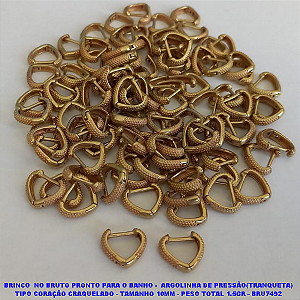 BRINCO  NO BRUTO PRONTO PARA O BANHO(CX122)  -  ARGOLINHA DE PRESSÃO(TRANQUETA) TIPO CORAÇÃO CRAQUELADO - TAMANHO 10MM - PESO TOTAL 1.5GR - BRU7492