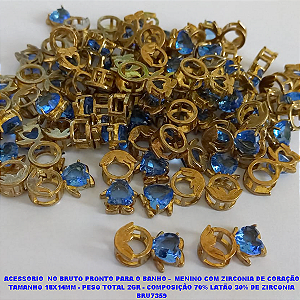 PINGENTE NO BRUTO PRONTO PARA O BANHO (CX15)-  MENINO COM ZIRCONIA DE CORAÇÃO TAMANHO 18X14MM - PESO TOTAL 2GR - COMPOSIÇÃO 70% LATÃO 30% DE ZIRCONIA BRU7359