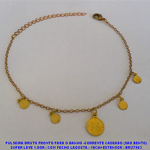 PULSEIRA NO BRUTO PRONTO PARA O BANHO(CX74) - COM CORRENTE CADEADO (SAO BENTO) SUPER LEVE 1.9GR - COM FECHO LAGOSTA - 18CM+EXTENSOR - BRU7503