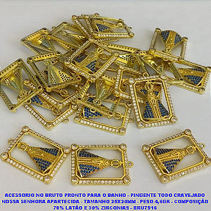 PINGENTE NO BRUTO PRONTO PARA O BANHO - PINGENTE TODO CRAVEJADO NOSSA SENHORA APARTECIDA - TAMANHO 25X20MM - PESO 4,6GR - COMPOSOÇÃO 70% LATÃO E 30% ZIRCONIAS - BRU7516