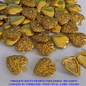 PINGENTE BRUTO PRONTO PARA BANHO  RELICARIO CORAÇÃO DE 20MM(2CM) - PESO TOTAL 2,2GR - BRU485