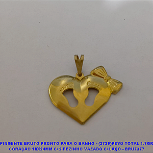 PINGENTE NO BRUTO PRONTO PARA O BANHO - (2729)PESO TOTAL 1.7GR CORAÇAO 18X24MM C/ 2 PEZINHO VAZADO C/ LAÇO - BRU7377