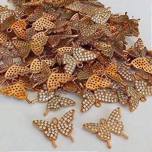 PINGENTE NO BRUTO PRONTO PARA O BANHO(CX65) - PINGENTE DE BORBOLETA TODA CRAVEJADA EM MICRO ZIRCONIAS - PESO 1,2GR - TAMANHO 1,8CM(18MM) VENDIDO POR UNIDADE - BRU000174