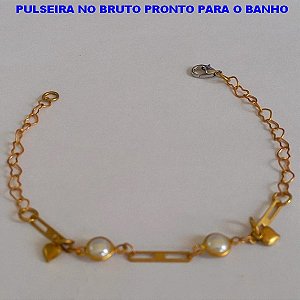 PULSEIRA NO BRUTO PRONTO PARA O BANHO - TAMANHO 18CM - COM CONECTOR EM PEROLA E CORRENTE DE CORAÇÃO - PESO TOTAL  2GR - BRU0269