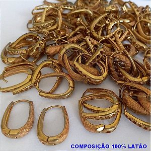 BRINCO NO BRUTO PRONTO PARA O BANHO - TIPO ARGOLINHA DE PRESSÃO -COMPOSIÇÃO 100% LATÃO -PESO TOTAL 5GR - TAMANHO 22X16MM - BRU6205