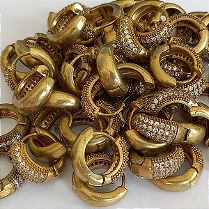 BRINCO NO BRUTO PRONTO PARA O BANHO BRINCO DE PRESSDÃO(TRANQUETA) - COM  TREIS FILEIRA DE ZIRCONIA - TAMANHO 16MM PESO TOTAL 5,7GR - BRU4328C