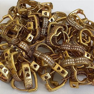 BRINCO NO BRUTO PRONTO PARA O BANHO BRINCO DE PRESSDÃO(TRANQUETA) - COM  DUAS FILEIRA DE ZIRCONIA(CORAÇÃO) - TAMANHO 16MM PESO TOTAL 3,2GR - BRU4429B