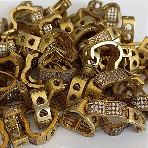 BRINCO NO BRUTO PRONTO PARA O BANHO BRINCO DE PRESSDÃO(TRANQUETA) - COM  TREIS FILEIRA DE ZIRCONIA(CORAÇÃO) - TAMANHO 16MM PESO TOTAL 4GR - BRU4429C