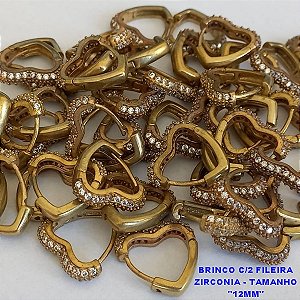 BRINCO NO BRUTO PRONTO PARA O BANHO BRINCO DE PRESSÃO(CORAÇÃO(TRANQUETA) - COM  DUAS FILEIRA DE ZIRCONIA - TAMANHO 12MM PESO TOTAL 2,2GR - BRU3398A