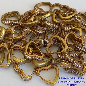 BRINCO NO BRUTO PRONTO PARA O BANHO BRINCO DE PRESSÃO(CORAÇÃO)(TRANQUETA) - COM  DUAS FILEIRA DE ZIRCONIA - TAMANHO 16MM PESO TOTAL 3,2GR - BRU3398B