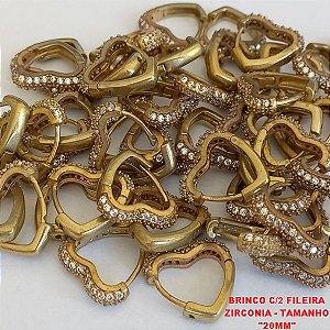 BRINCO NO BRUTO PRONTO PARA O BANHO BRINCO DE PRESSÃO(CORAÇÃO)(TRANQUETA) - COM  DUAS FILEIRA DE ZIRCONIA - TAMANHO 20MM PESO TOTAL 4.1GR - BRU3398C