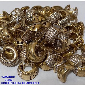 BRINCO NO BRUTO PRONTO PARA O BANHO - ARGOLINHA DE PRESSÃO(TRANQUETA)COM CINCO FILEIRA DE ZIRCONIA - TAMANHO 12MM - PESO TOTAL 3,9GR - BRU6833A