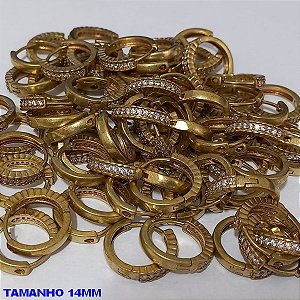 BRINCO NO BRUTO PRONTO PARA O BANHO - ARGOLINHA DE PRESSÃO(TRANQUETA)COM UMA FILEIRA DE ZIRCONIA - TAMANHO 14MM - PESO TOTAL 1.9GR - BRU5328B