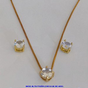 CONJUNTO NO BRUTO PRONTO PARA O BANHO - (PONTA DE LUZ 6MM COM ZIRCONIA)COM BASE DE BRINCO E PINGENTE EM ALTA FUSÃO (COM FECHO LAGOSTA EM LATÃO)- BRU0775