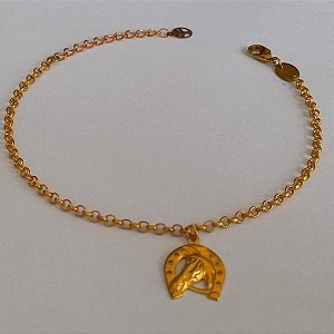PULSEIRA NO BRUTO PRONTO PARA O BANHO - COM CORRENTE ELLO PORTUGUES COM PINGENTE PENDURICALHO DE FERRADURA -(2515)BRU7363