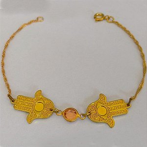 PULSEIRA NO BRUTO PRONTO PARA O BANHO - COM CORRENTE SINGAPURA(PINGENTE MÃO DE FATIMA)TAMANHO 18CM - PESO  3,5GR - BRU5239