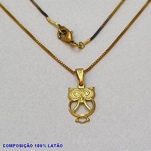 GARGANTILHA NO BRUTO PRONTO PARA O BANHO -(2968)- GARGANTILHA COM CORRENTE VENEZIANA E PINGENTE CORUJA PEQUENA 15MM VAZADA - TAMANHO 45,0CM - PESO 2,3GR - BRU1002A