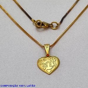 GARGANTILHA NO BRUTO PRONTO PARA O BANHO -(4632)- GARGANTILHA COM CORRENTE VENEZIANA E PINGENTE CORAÇÃO 10MM ESTAMPADO AMULETOS DA SORTE - TAMANHO 45,0CM- FECHO LAGOSTA - PESO 2,3GR - BRU1007A
