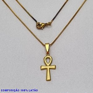 GARGANTILHA NO BRUTO PRONTO PARA O BANHO -(139)- GARGANTILHA COM CORRENTE VENEZIANA E PINGENTE CRUZ EGÍPCIA 20MM - TAMANHO 45,0CM- FECHO LAGOSTA - PESO 2,4GR - BRU10015A