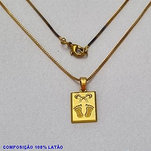 GARGANTILHA NO BRUTO PRONTO PARA O BANHO - (2893) - GARGANTILHA COM CORRENTE VENEZIANA E PINGENTE RETANGULO 14MM C/ LAÇINHO E PEZINHO - TAMANHO 45,0CM- FECHO LAGOSTA - PESO 2,7GR - BRU10018A