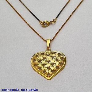 GARGANTILHA NO BRUTO PRONTO PARA O BANHO - (156) - GARGANTILHA COM CORRENTE VENEZIANA E PINGENTE CORAÇÃO VAZADO 26X27MM - TAMANHO 45,0CM- FECHO LAGOSTA - PESO 3,3GR - BRU10020A