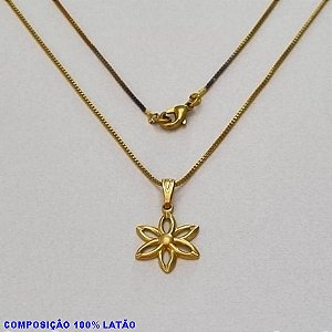 GARGANTILHA NO BRUTO PRONTO PARA O BANHO - (56) - GARGANTILHA COM CORRENTE VENEZIANA E PINGENTE FLOR C/ PÉTALAS VAZ 15MM - TAMANHO 45,0CM- FECHO LAGOSTA - PESO 2,3GR - BRU10021A