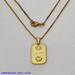 GARGANTILHA NO BRUTO PRONTO PARA O BANHO - (4683) - GARGANTILHA COM CORRENTE VENEZIANA E PINGENTE PLACA C/ SOL ONDA CONCHA 20MMX13MM - TAMANHO 45,0CM- FECHO LAGOSTA - PESO 4,0GR - BRU10023A
