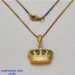 GARGANTILHA NO BRUTO PRONTO PARA O BANHO - (1552) - GARGANTILHA COM CORRENTE VENEZIANA E PINGENTE COROA DUPLA 20X15MM VAZADO  - TAMANHO 45,0CM- FECHO LAGOSTA - PESO 3,4GR - BRU10033A