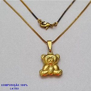 GARGANTILHA NO BRUTO PRONTO PARA O BANHO - (390) - GARGANTILHA COM CORRENTE VENEZIANA E PINGENTE  URSO DUPLO 16MM - TAMANHO 45,0CM- FECHO LAGOSTA - PESO 3,3 - BRU10036A