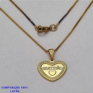 GARGANTILHA NO BRUTO PRONTO PARA O BANHO - (3776) - GARGANTILHA COM CORRENTE VENEZIANA E PINGENTE CORAÇÃO "GRATIDÃO" 16X13MM BORDA TORCIDA - TAMANHO 45,0CM- FECHO LAGOSTA - PESO 2,8 - BRU10038A