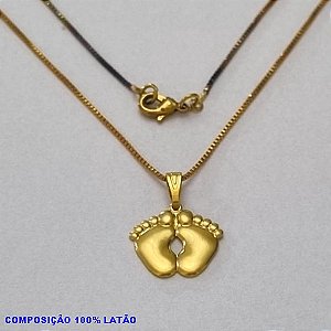 GARGANTILHA NO BRUTO PRONTO PARA O BANHO - (2895) - GARGANTILHA COM CORRENTE VENEZIANA E PINGENTE 2 PEZINHO 13MM LISO E ABAULADO - TAMANHO 45,0CM- FECHO LAGOSTA - PESO 2,9 BRU10042A