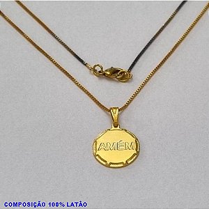 GARGANTILHA NO BRUTO PRONTO PARA O BANHO - (4847) - GARGANTILHA COM CORRENTE VENEZIANA E PINGENTE MEDALHA 15MM AMÉM  - TAMANHO 45,0CM- FECHO LAGOSTA - PESO 2,9 BRU10043A