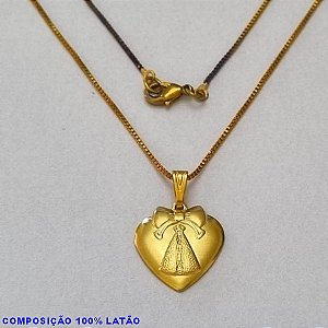GARGANTILHA NO BRUTO PRONTO PARA O BANHO - (5203) - GARGANTILHA COM CORRENTE VENEZIANA E PINGENTE CORAÇÃO 18MM LISO C/ LAÇO E N. SR APARECIDA- TAMANHO 45,0CM- FECHO LAGOSTA - PESO 3,0GR BRU10060A