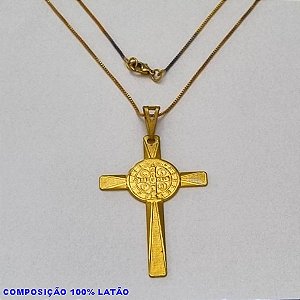 GARGANTILHA NO BRUTO PRONTO PARA O BANHO - (817) - GARGANTILHA COM CORRENTE VENEZIANA E PINGENTE CRUZ PONTAS RETICULADAS  C/ CRUZ DE SÃO BENTO 50MM - TAMANHO 45,0CM- FECHO LAGOSTA - PESO 4,7GR BRU10062A